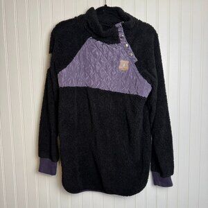 Alaska Chicks black fleece purple quilted pullover jacket size XL 046